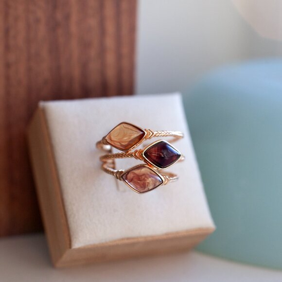 Natural Amber Gold Ring, Dainty Ring, Stacking Rings - Picture 8 of 11